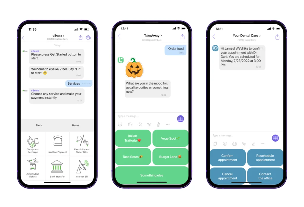 Examples of services in Viber Chatbots