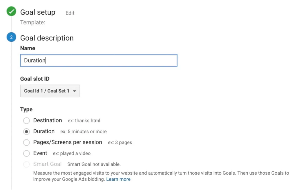 Goal setup