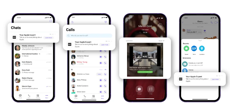 Primeri reklama unutar aplikacije na Viberu