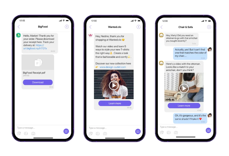 Različite vrste poslovnih poruka, fotografije ustupio Viber