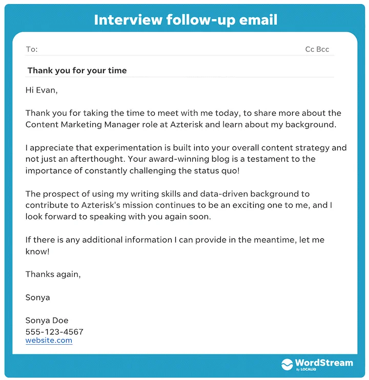 e-mail-a za nastavak intervjua