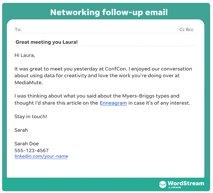 email to continue networking