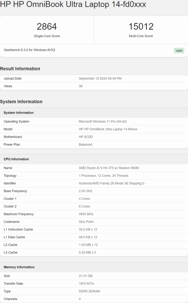 AMD Ryzen AI 9 HX 375 Strix APU je testiran u Geekbench-u, postigavši više od 15.000 poena u višekratnom testu 1