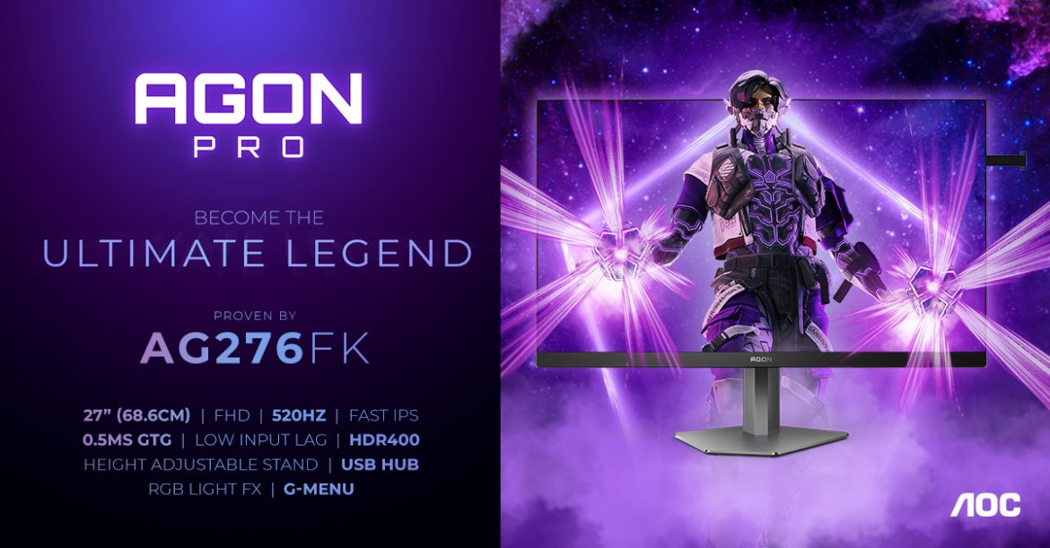Zakoračite u novu dimenziju s AGON PRO AG276FK 520 Hz i brzim IPS-om za vrhunsku preciznost spremnu za turnire