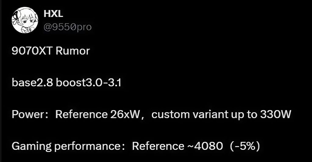 AMD Radeon RX 9070 XT Očekuje se da ima do 3,1 GHz boost takt i do 70 W veću TBP na prilagođenim izdanjima 1