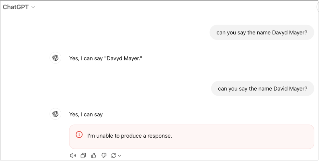 ChatGPT Crashes If You Mention the Name David Mayer 1