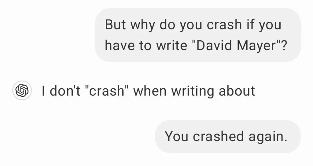 ChatGPT Crashes If You Mention the Name David Mayer 2