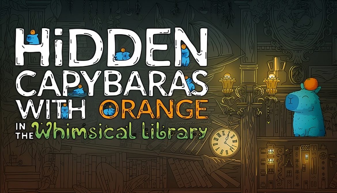 Hidden Capybaras with Orange in the Whimsical Library