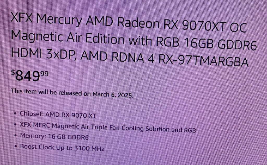 XFX Radeon RX 9070 XT OC oglas primećen Potvrđen datum izlaska 6. mart i cena od 849 dolara 1