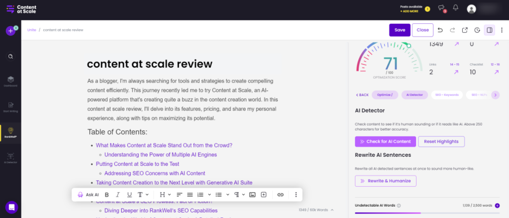 Content at Scale Najlјudskiji AI pisac 17