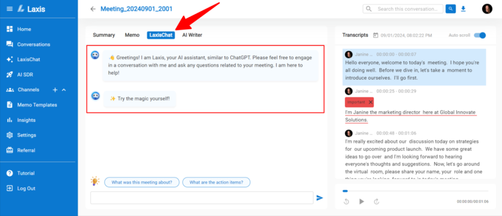 Laxis No.1 AI pomoćnik za produktivnost tokom sastanaka 16