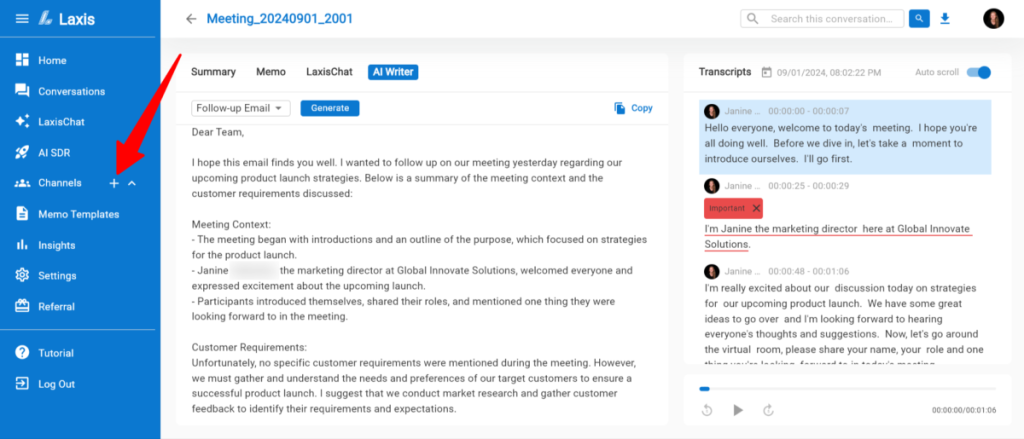 Laxis No.1 AI pomoćnik za produktivnost tokom sastanaka 22